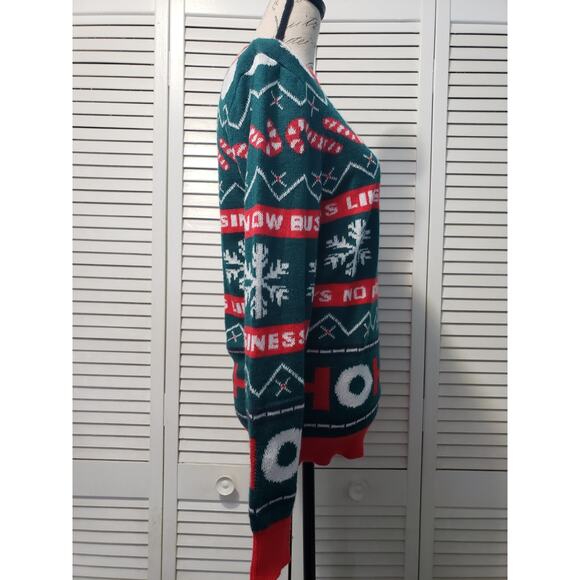 H&M Holiday Sweater Unisex Size XS Green Red Snow Business Christmas Jumper - Picture 4 of 9